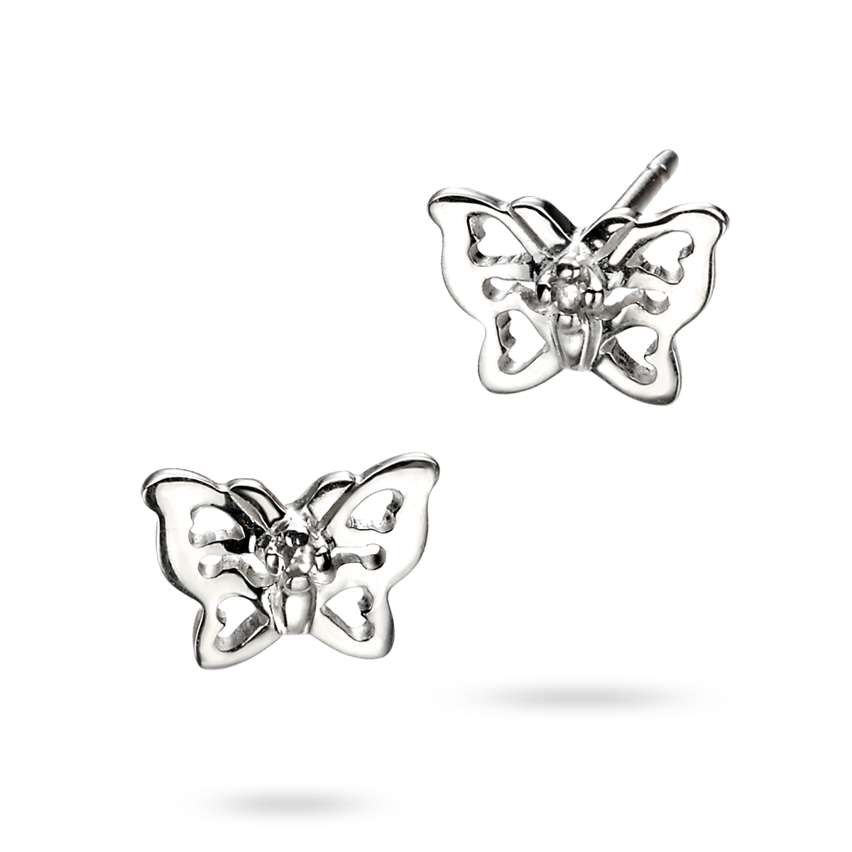Sterling Silver Filigree Butterfly Stud Earrings With Diamond