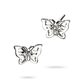 Sterling Silver Filigree Butterfly Stud Earrings With Diamond