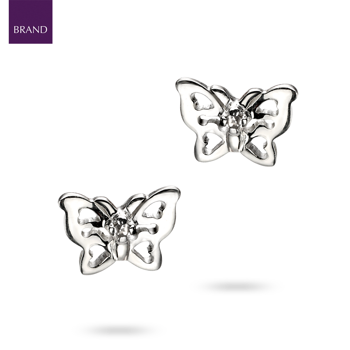 Sterling Silver Filigree Butterfly Stud Earrings With Diamond
