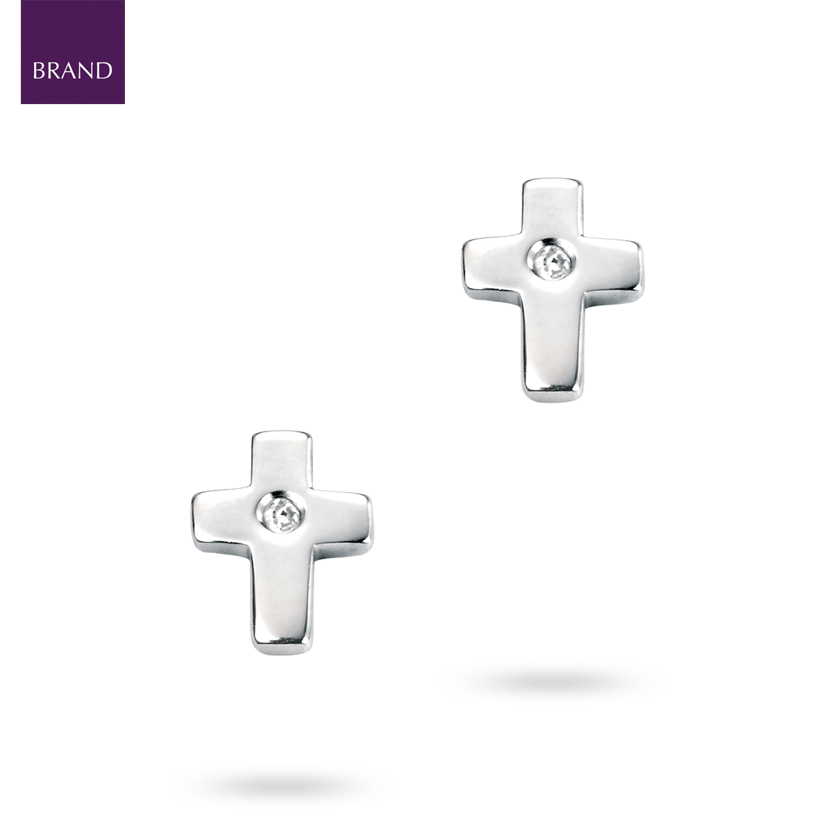 Sterling Silver Cross Stud Earrings With Diamond