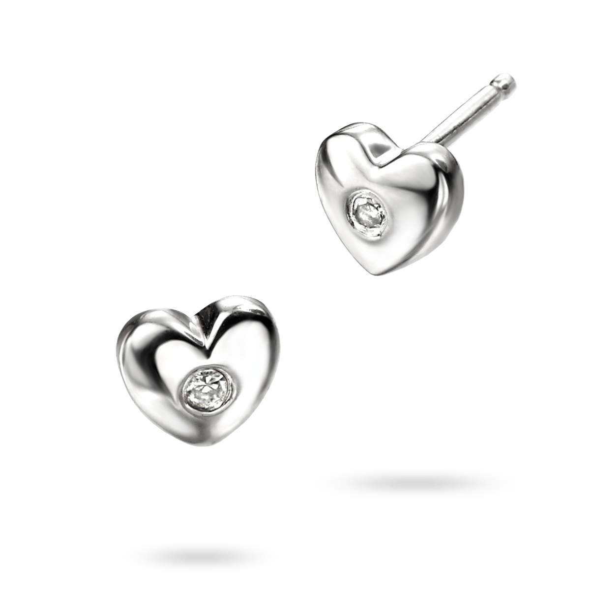 Sterling Silver Heart Stud Earrings With Diamond