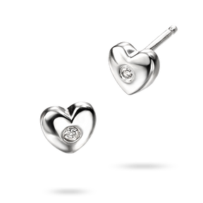 Sterling Silver Heart Stud Earrings With Diamond