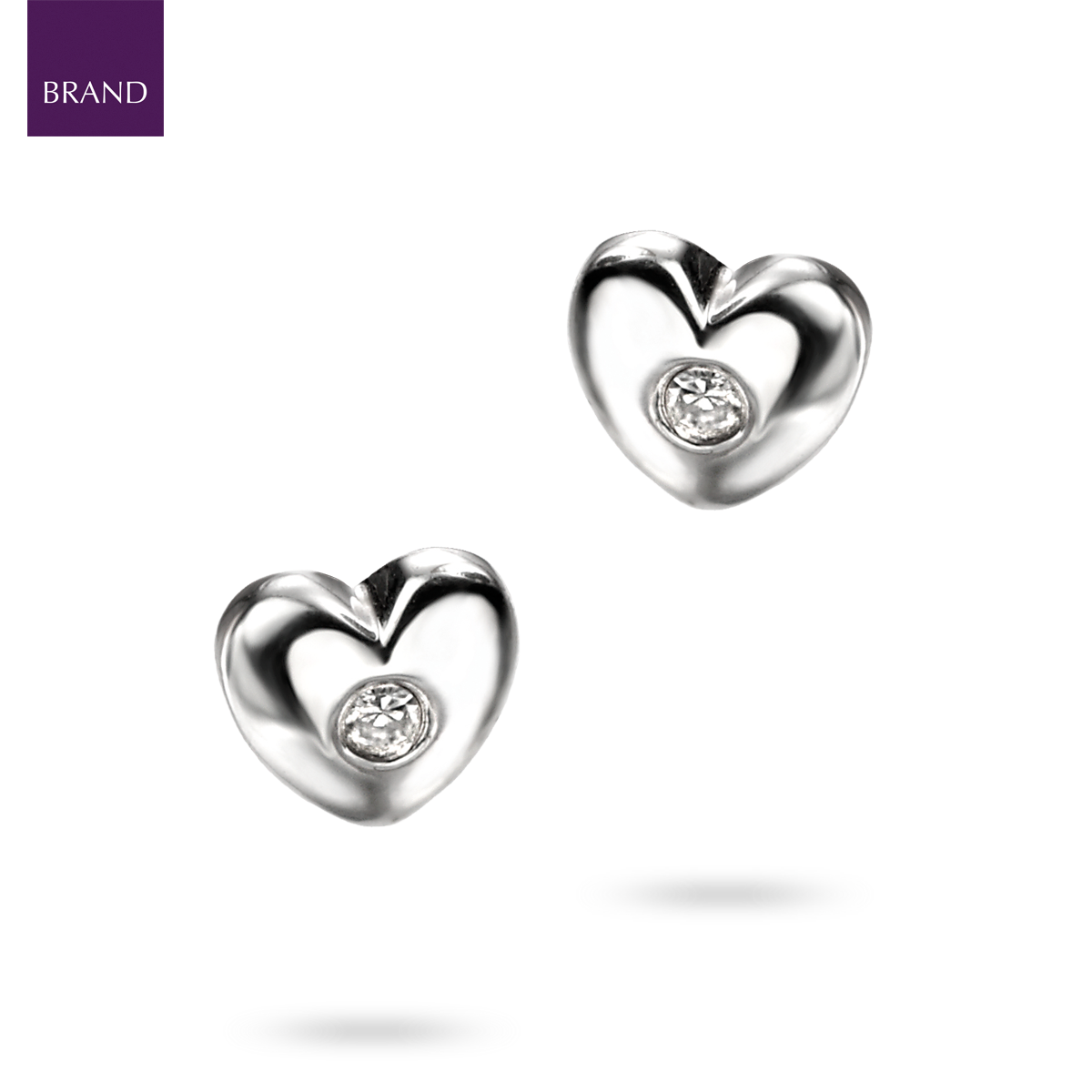 Sterling Silver Heart Stud Earrings With Diamond