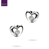 Sterling Silver Heart Stud Earrings With Diamond