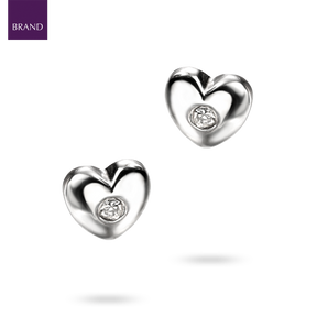 Sterling Silver Heart Stud Earrings With Diamond