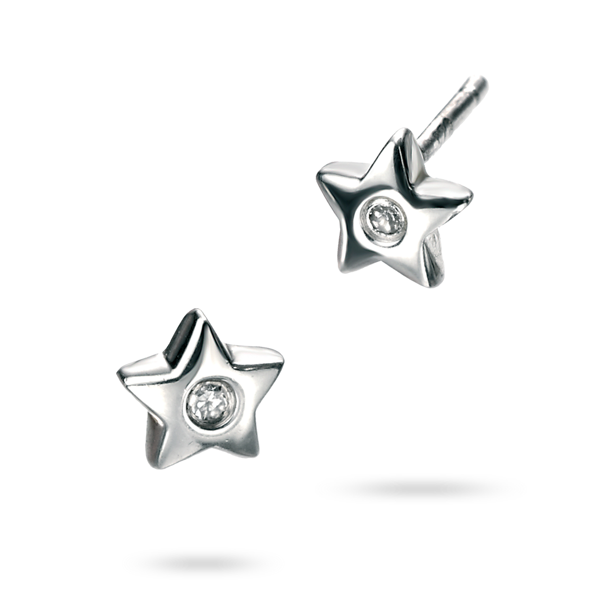 Sterling Silver Star Stud Earrings With Diamond