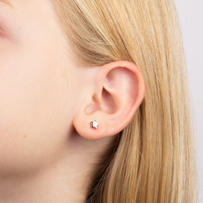 Model wears Sterling Silver Heart Stud Earrings With Diamond