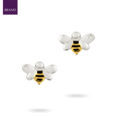 Recycled Sterling Silver Bee Stud Earrings With Yellow Gold Plating, Enamel & Diamond