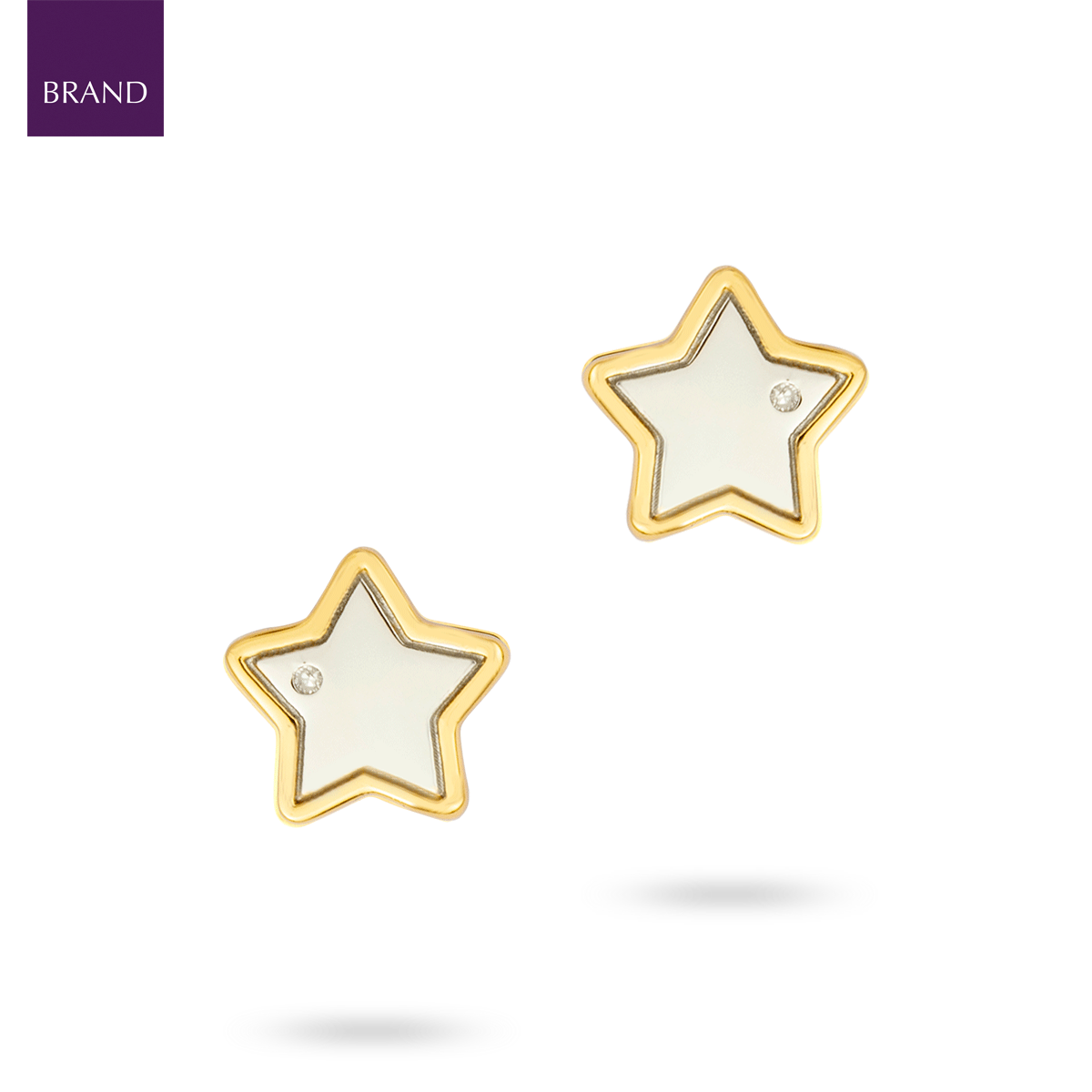 Recycled Sterling Silver Star Stud Earrings With Yellow Gold Plated Detail & Diamond
