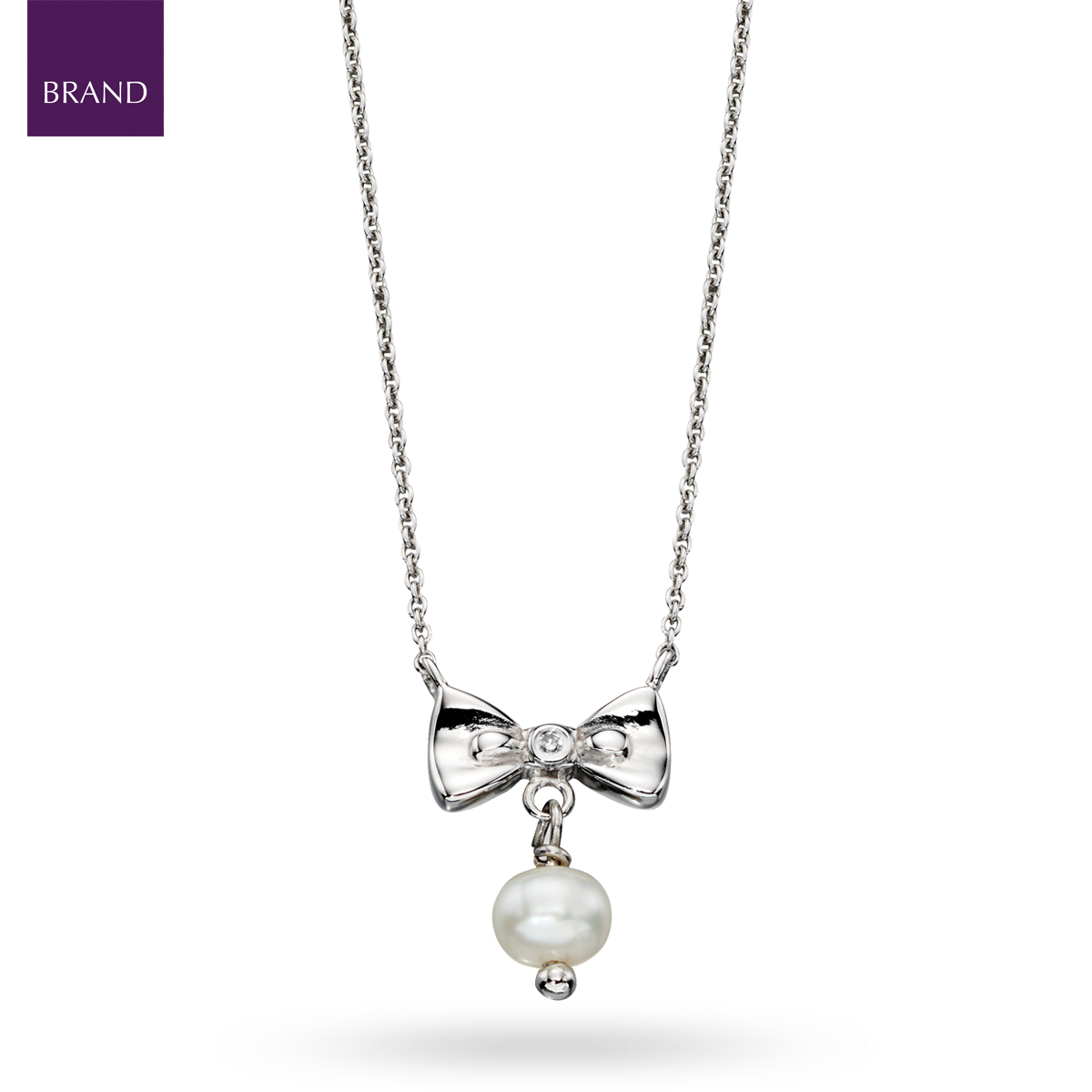 Sterling Silver Freshwater Pearl & Diamond Bow Necklace