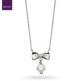 Sterling Silver Freshwater Pearl & Diamond Bow Necklace