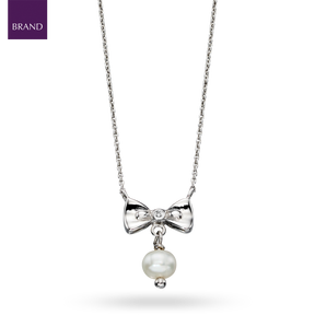 Sterling Silver Freshwater Pearl & Diamond Bow Necklace