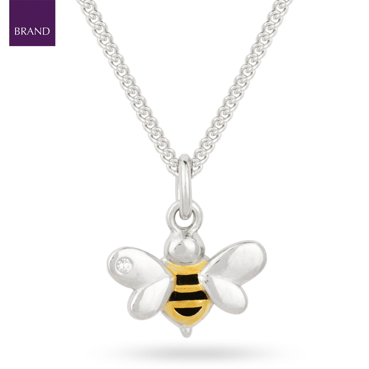 Recycled Sterling Silver Bee Necklace With Yellow Gold Plating, Enamel & Diamond