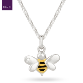 Recycled Sterling Silver Bee Necklace With Yellow Gold Plating, Enamel & Diamond