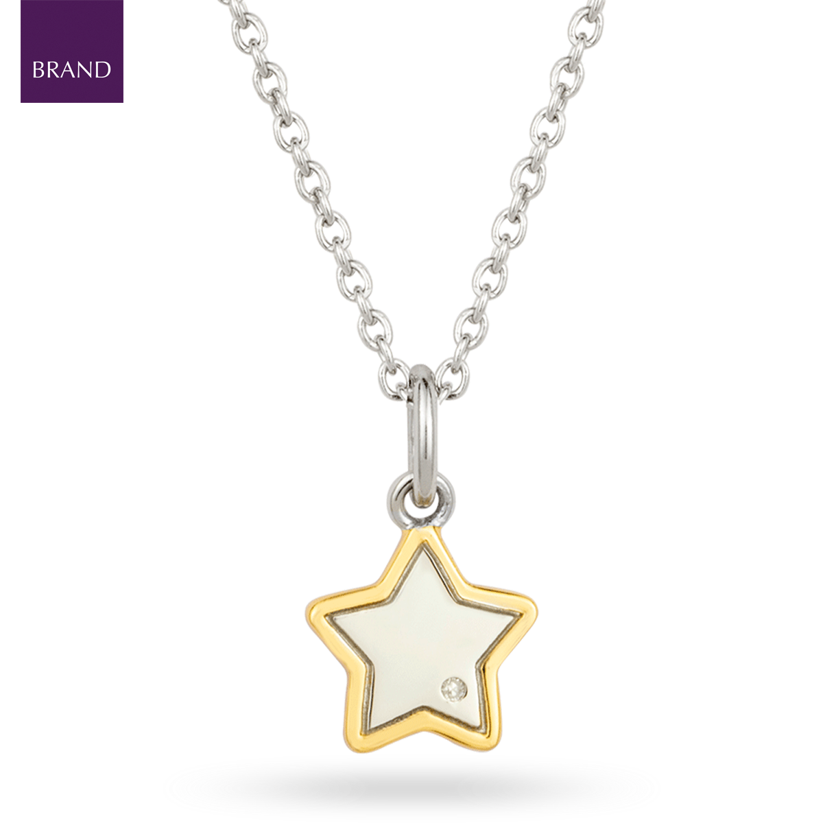 Recycled Sterling Silver Star Necklace With Yellow Gold Plated Detail & Diamond