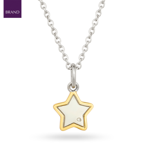 Recycled Sterling Silver Star Necklace With Yellow Gold Plated Detail & Diamond