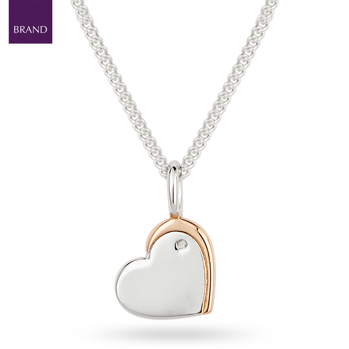 Recycled Sterling Silver Heart Necklace With Rose Gold Plated Detail & Diamond