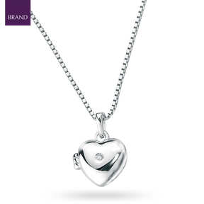 Sterling Silver Diamond Heart Shaped Locket Pendant With Chain