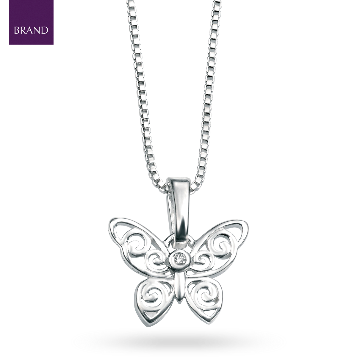 Sterling Silver Diamond Filigree Butterfly Pendant With Chain