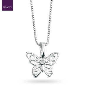 Sterling Silver Diamond Filigree Butterfly Pendant With Chain