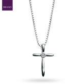 Sterling Silver Diamond Rounded Profile Cross Pendant With Chain