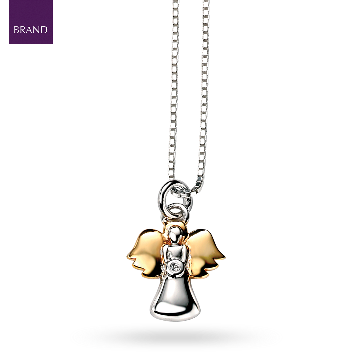 Sterling Silver & Gold Plated Diamond Angel Pendant With Chain