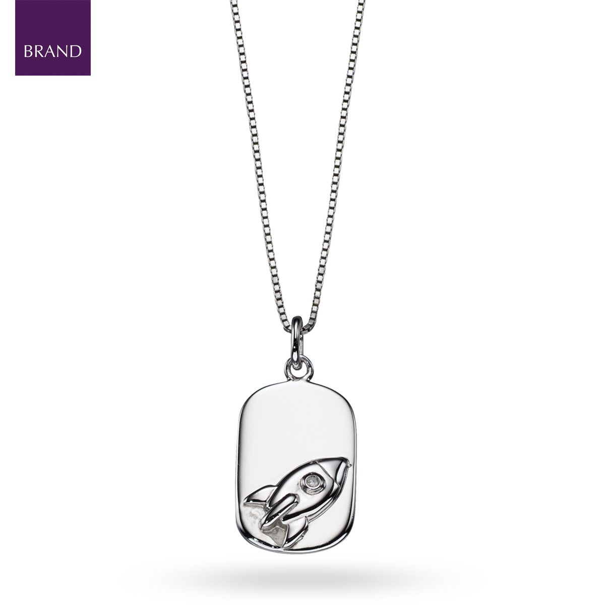 Sterling Silver Diamond Rocket Dog Tag Pendant With Chain