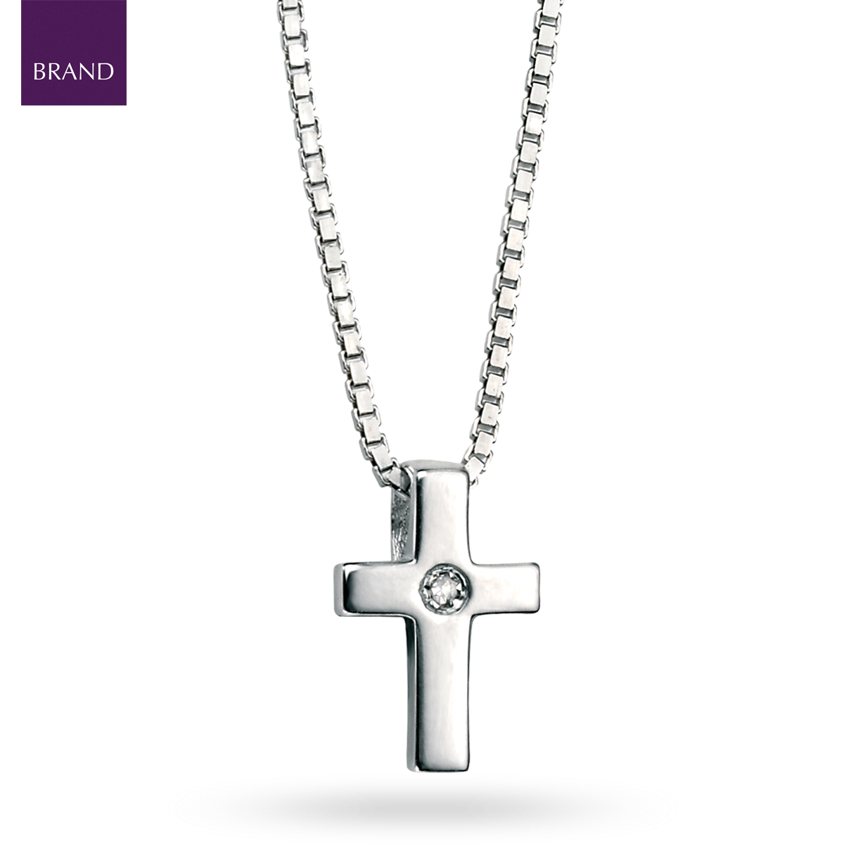 Sterling Silver Diamond Small Cross Pendant With Chain