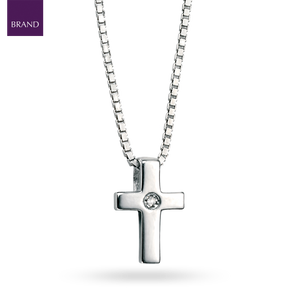 Sterling Silver Diamond Cross Pendant With Chain