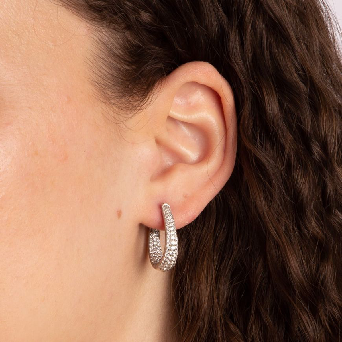 Sterling Silver Cubic Zirconia Pave Set Hoop Earrings