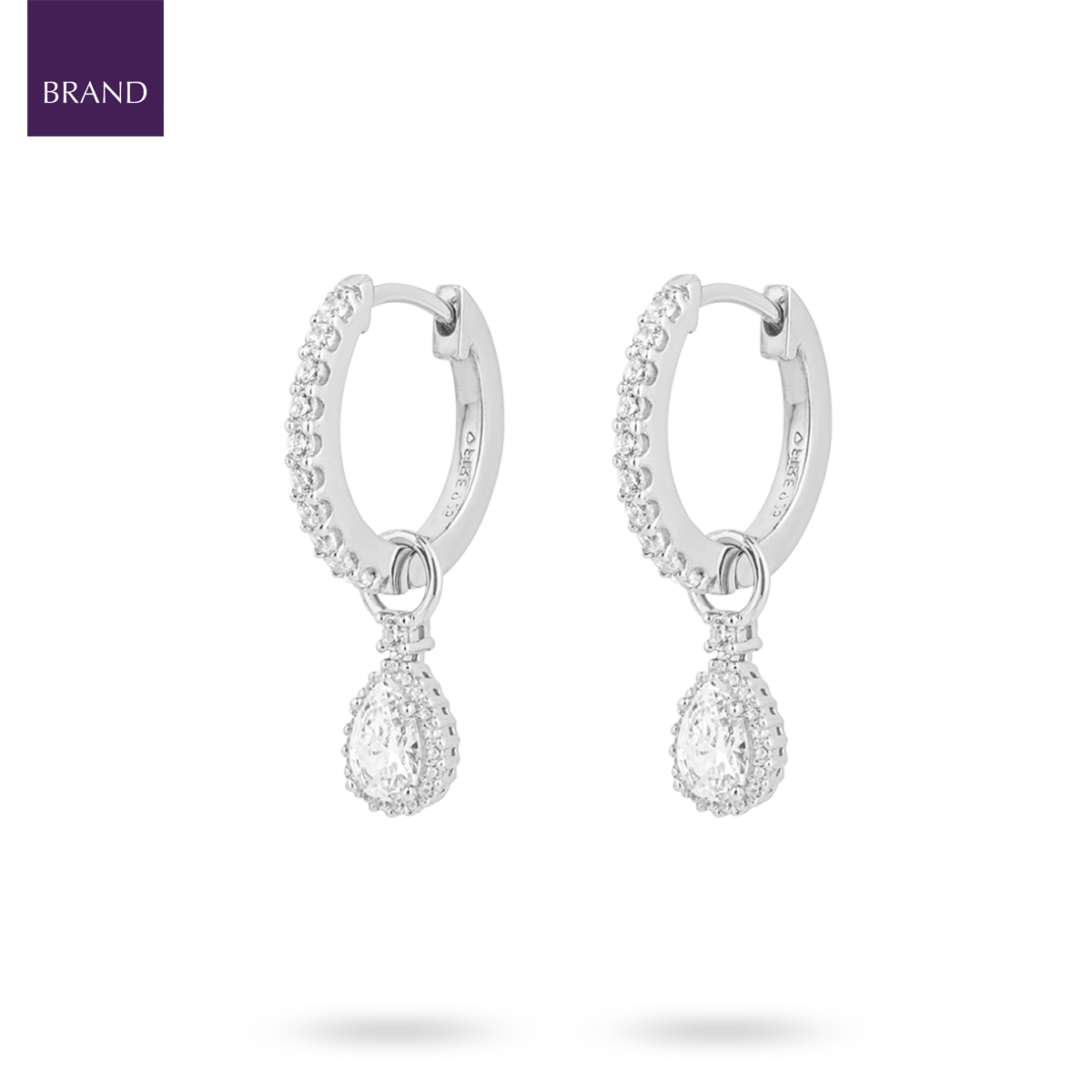 Sterling Silver Teardrop Cubic Zirconia With Pave Detail Hoop Earrings