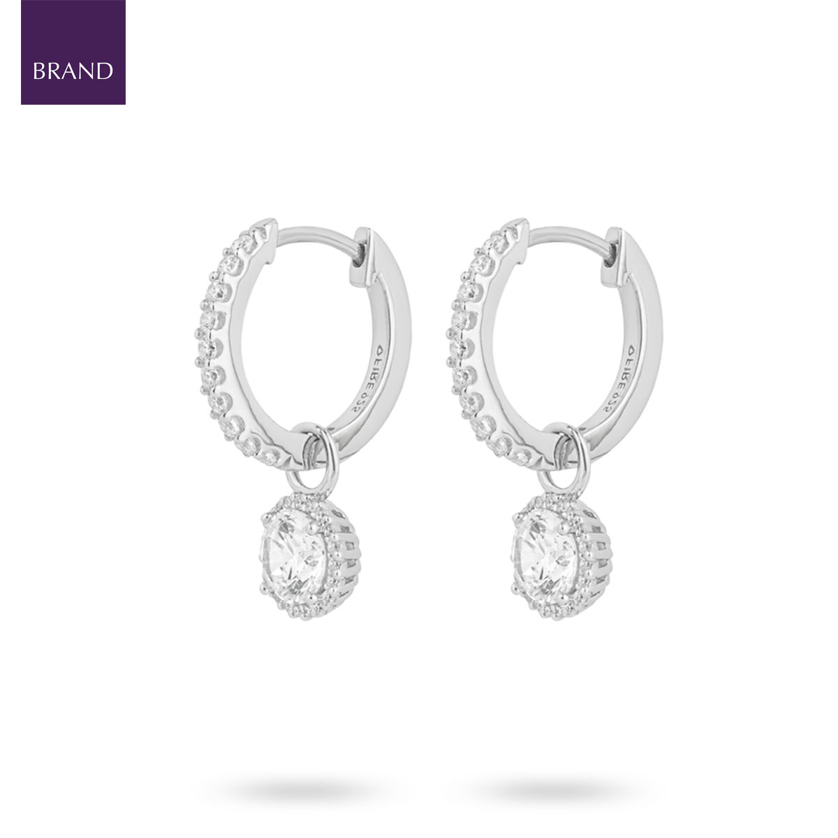 Sterling Silver Round Cubic Zirconia With Pave Detail Hoop Earrings