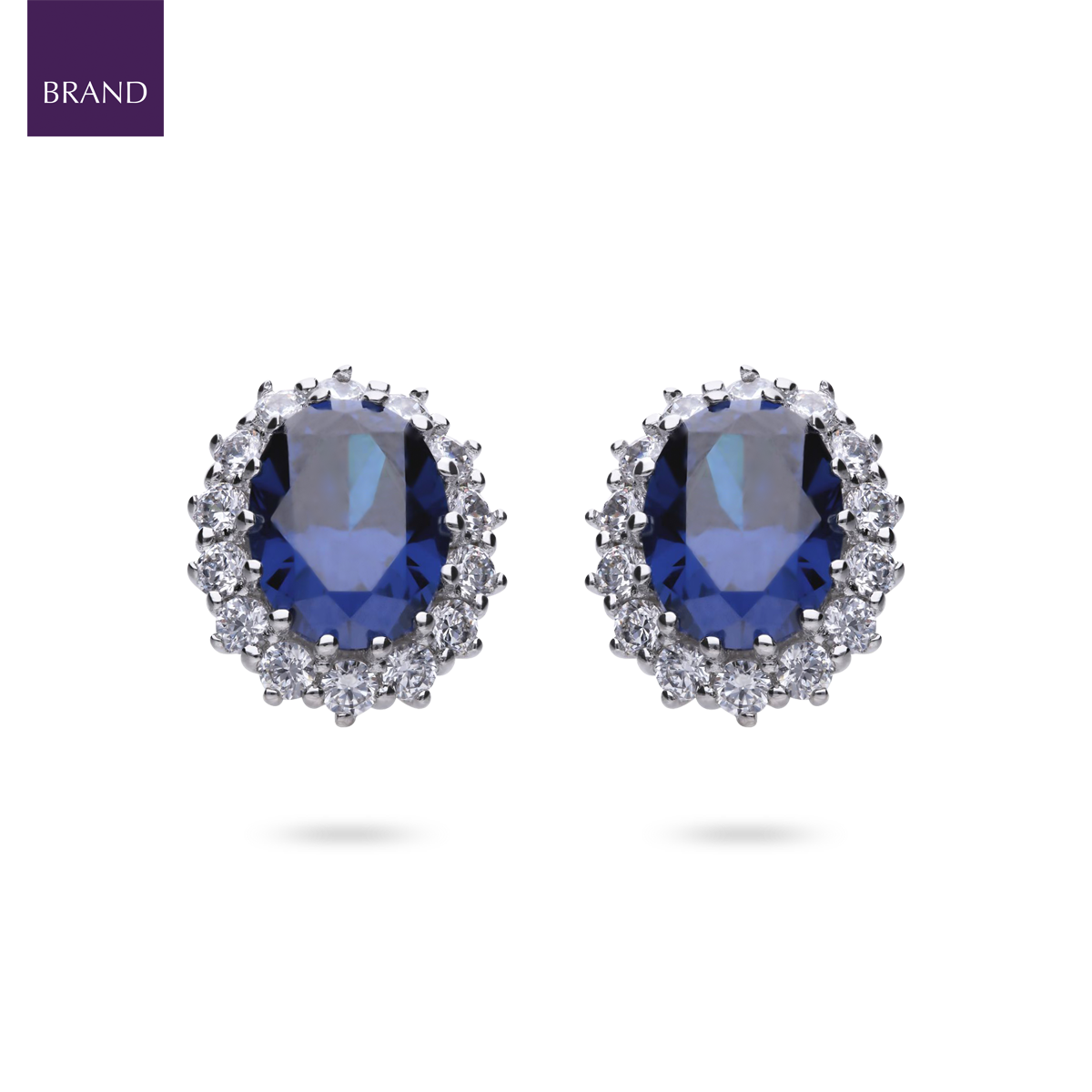 Sterling Silver Oval Shaped Blue Cubic Zirconia Cluster Stud Earrings