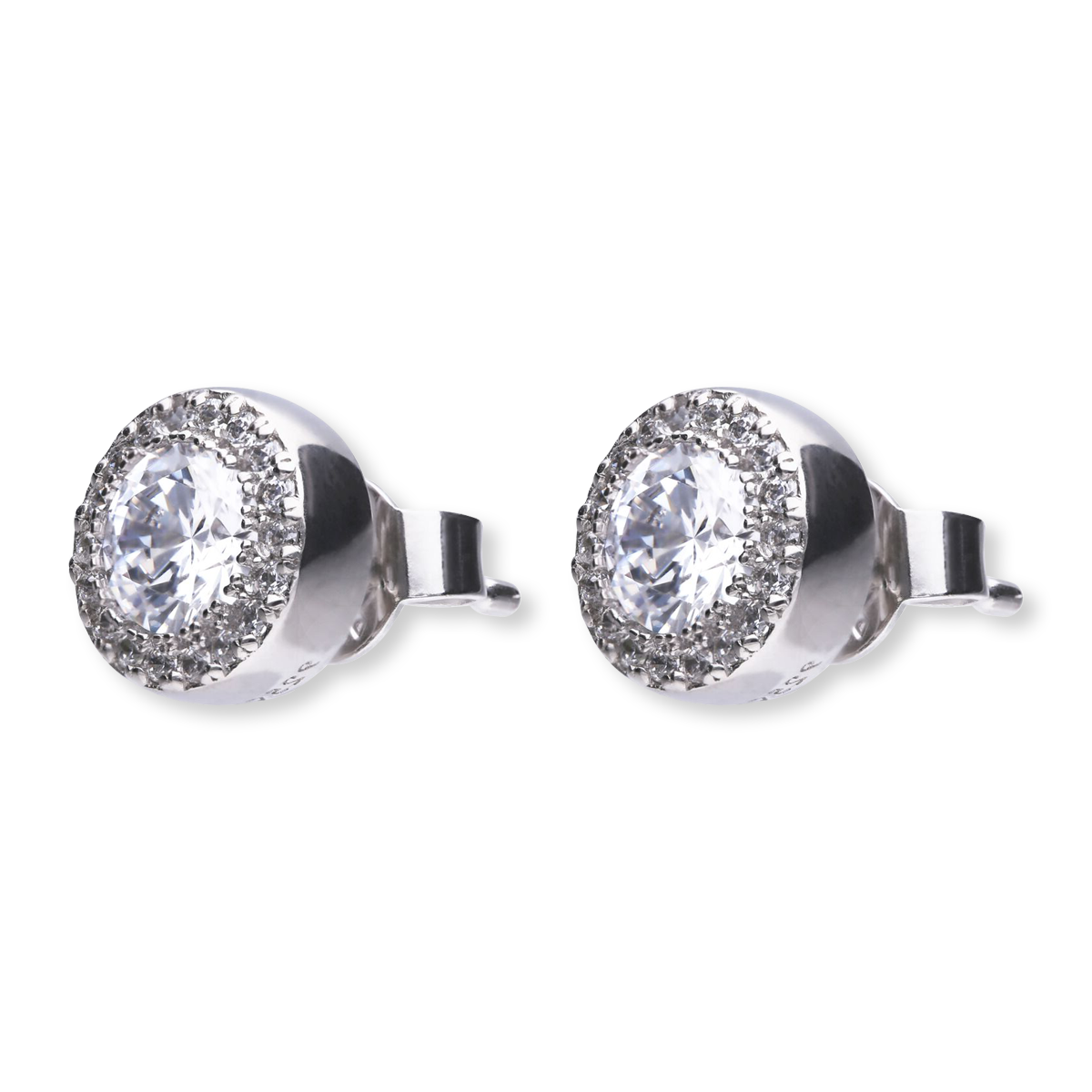 Sterling Silver Round Cubic Zirconia Halo Stud Earrings