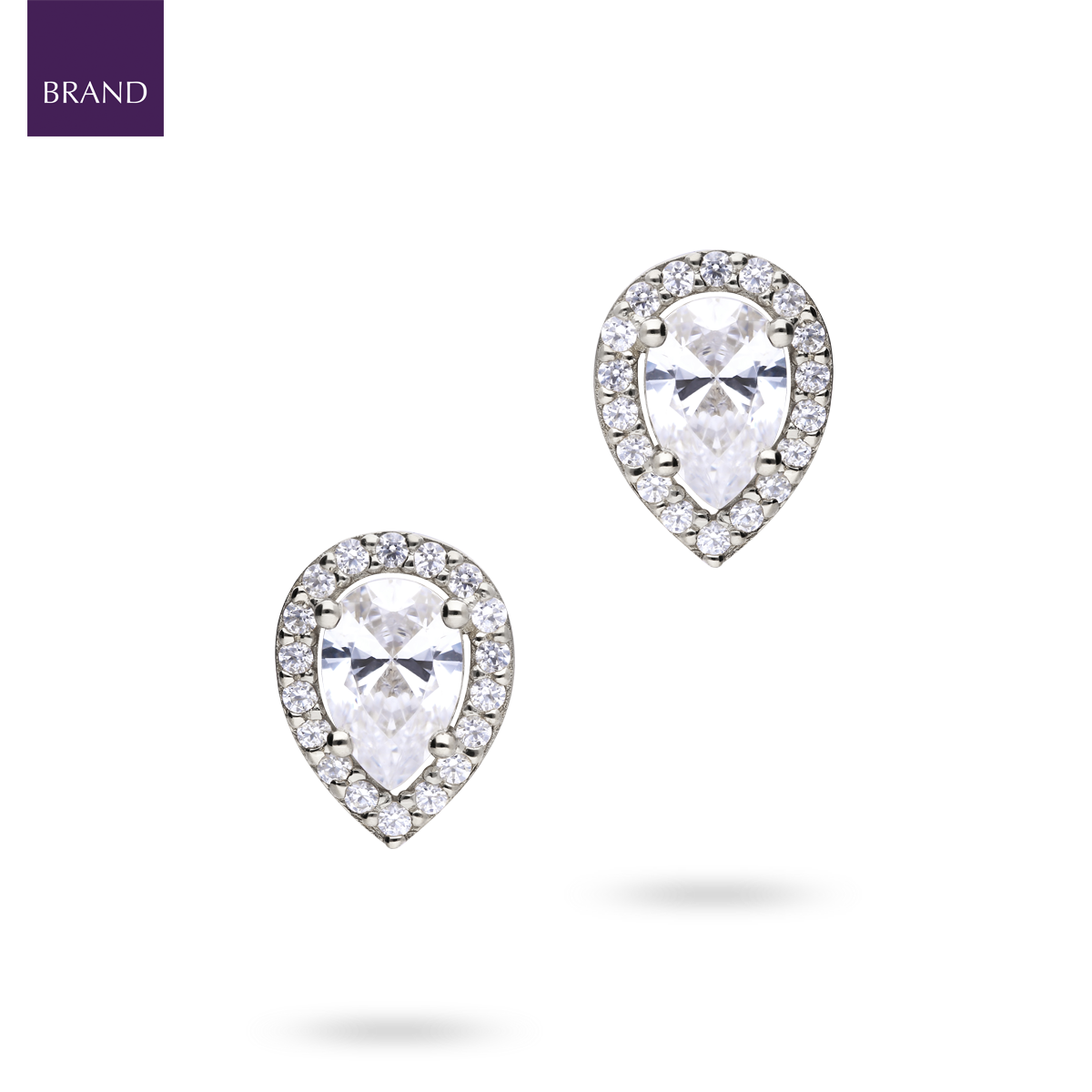 Sterling Silver Teardrop Cubic Zirconia Halo Stud Earrings