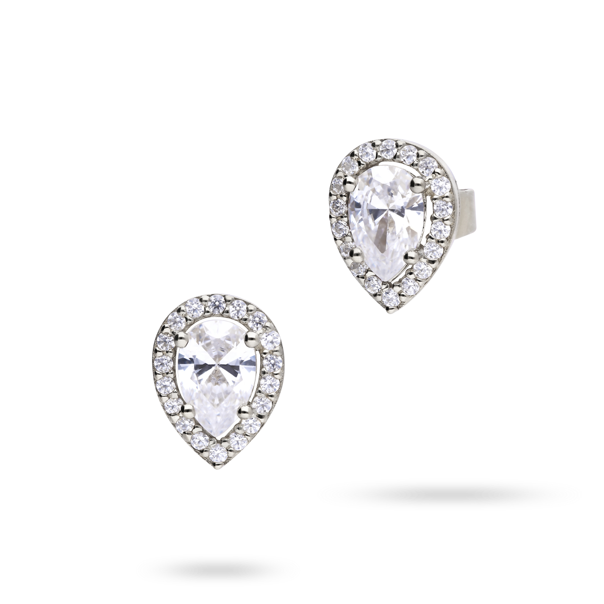 Sterling Silver Teardrop Cubic Zirconia Halo Stud Earrings