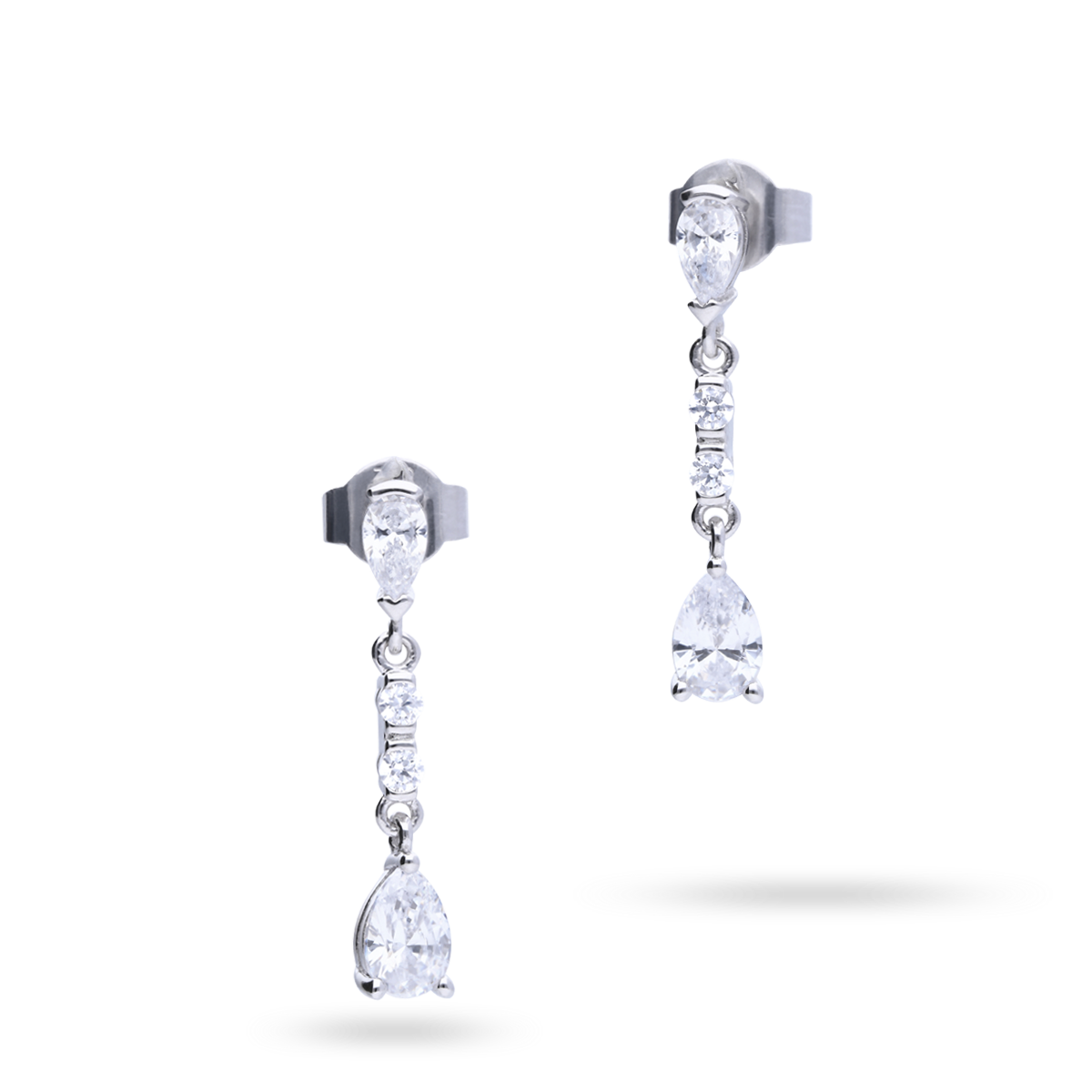 Sterling Silver Long Teardrop Cubic Zirconia Drop Earrings