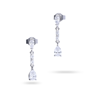 Sterling Silver Long Teardrop Cubic Zirconia Drop Earrings