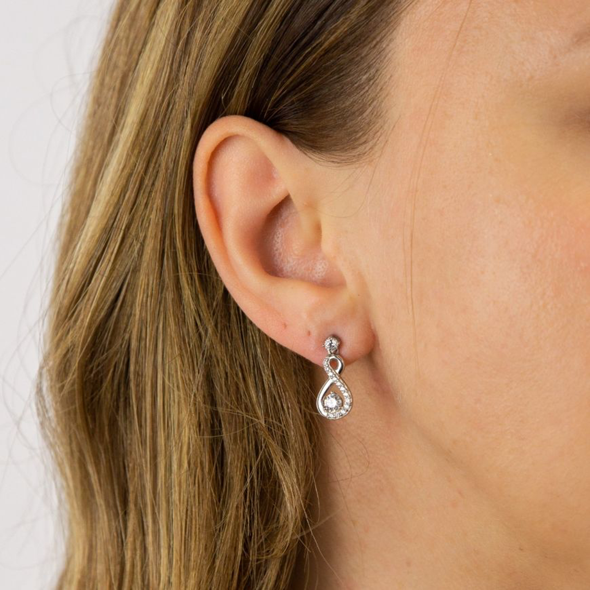 Sterling Silver Infinity Cubic Zirconia Set Drop Earrings