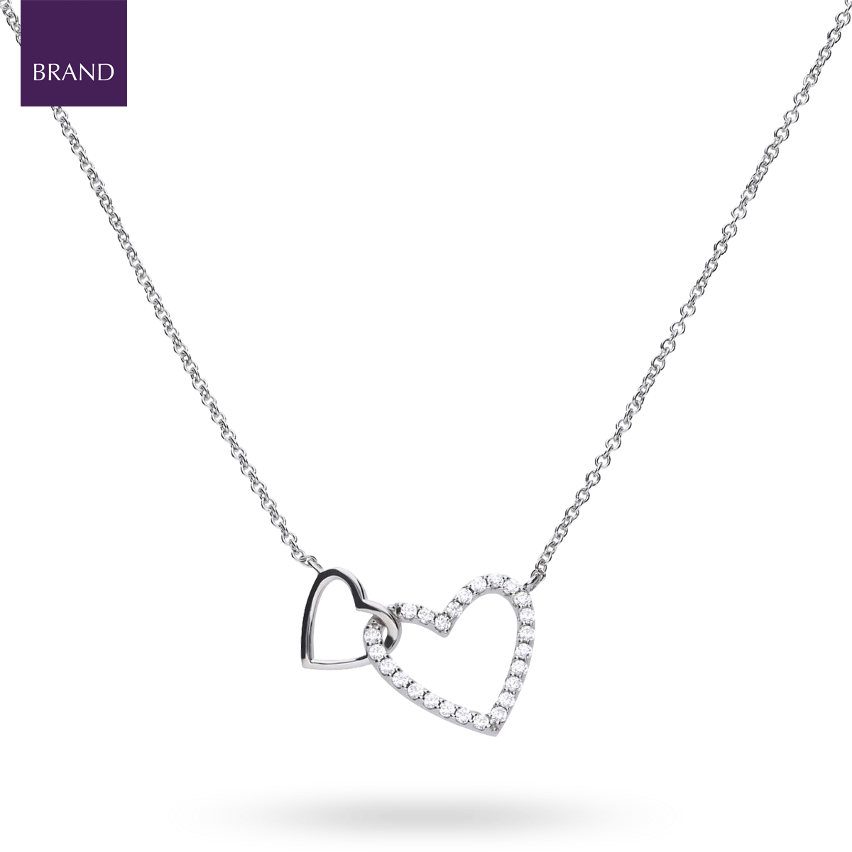 Sterling Silver Interlinked Hearts Cubic Zirconia Set Necklace