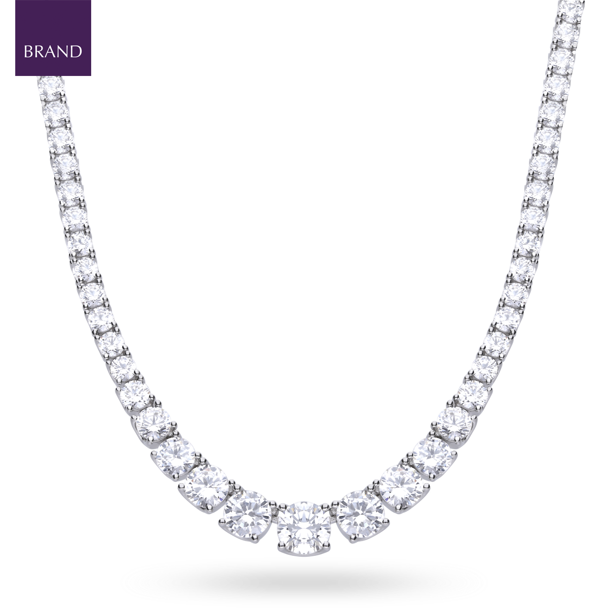 Sterling Silver Graduated Cubic Zirconia Tennis Necklace