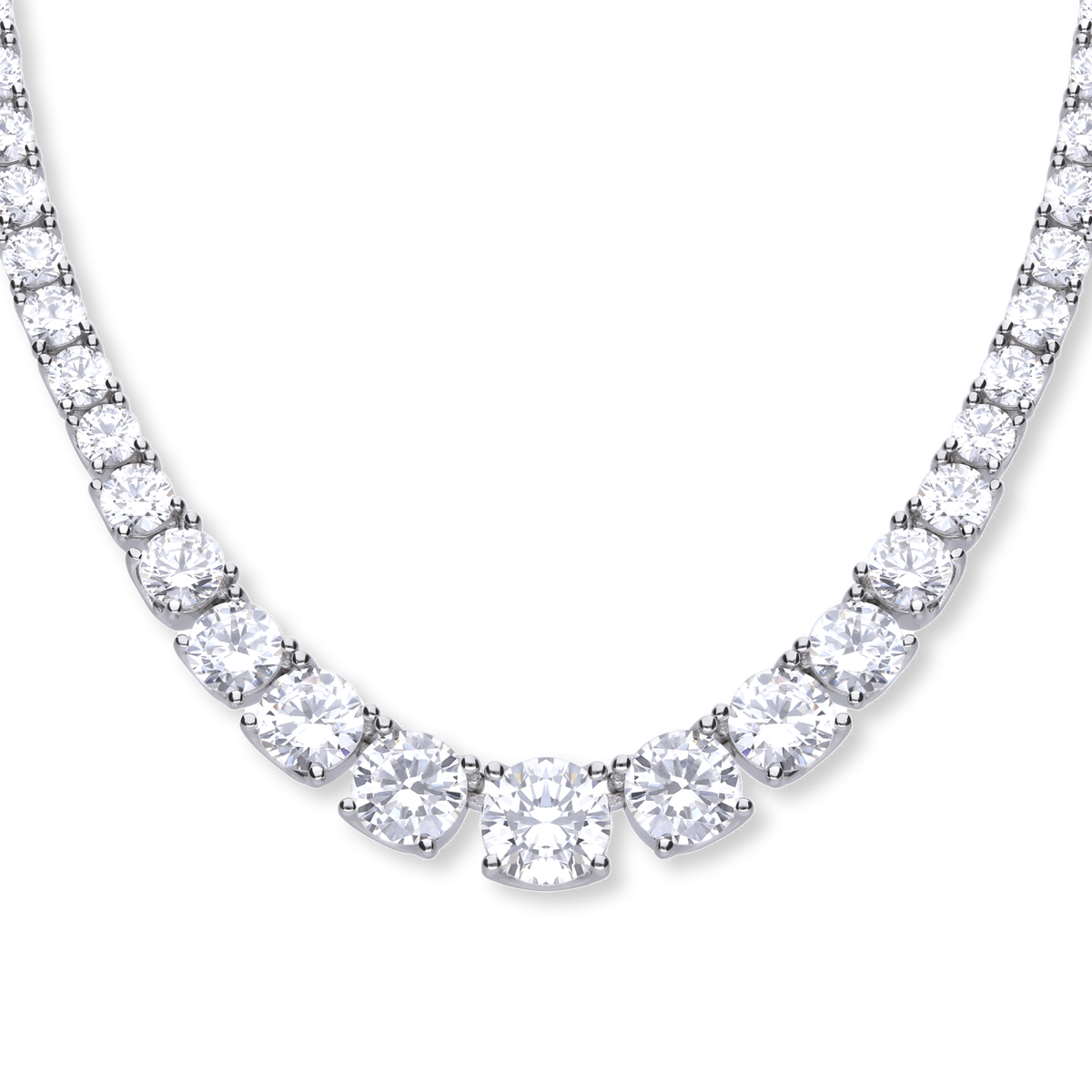 Sterling Silver Graduated Cubic Zirconia Tennis Necklace