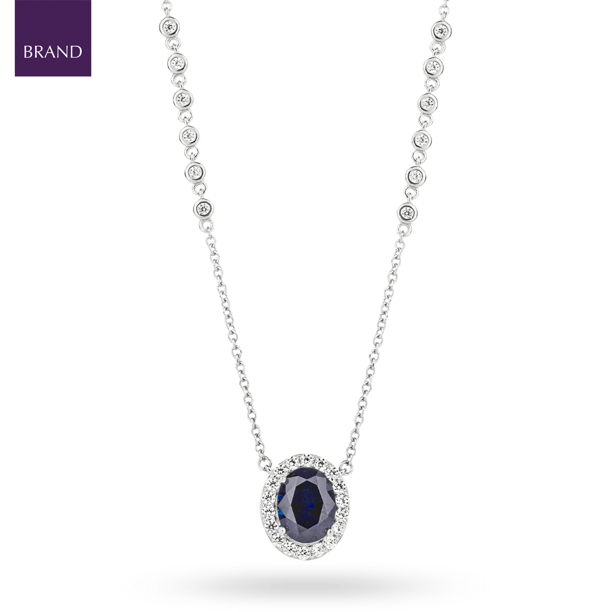 Sterling Silver Oval Shaped Blue Cubic Zirconia Cluster Necklace