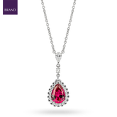 Sterling Silver Red Cubic Zirconia Teardrop with Pave Surround Necklace