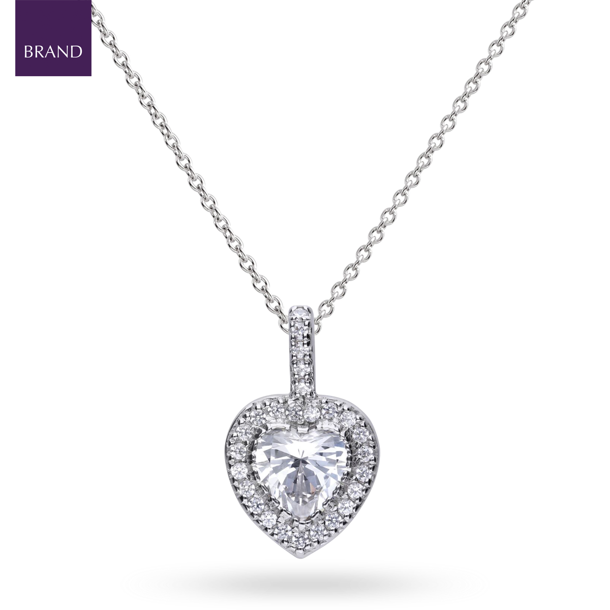 Sterling Silver Heart Cubic Zirconia Halo Pendant & Chain