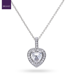 Sterling Silver Heart Cubic Zirconia Halo Pendant & Chain