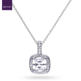 Sterling Silver Cushion Cubic Zirconia Halo Pendant & Chain