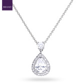 Sterling Silver Teardrop Cubic Zirconia Halo Pendant & Chain