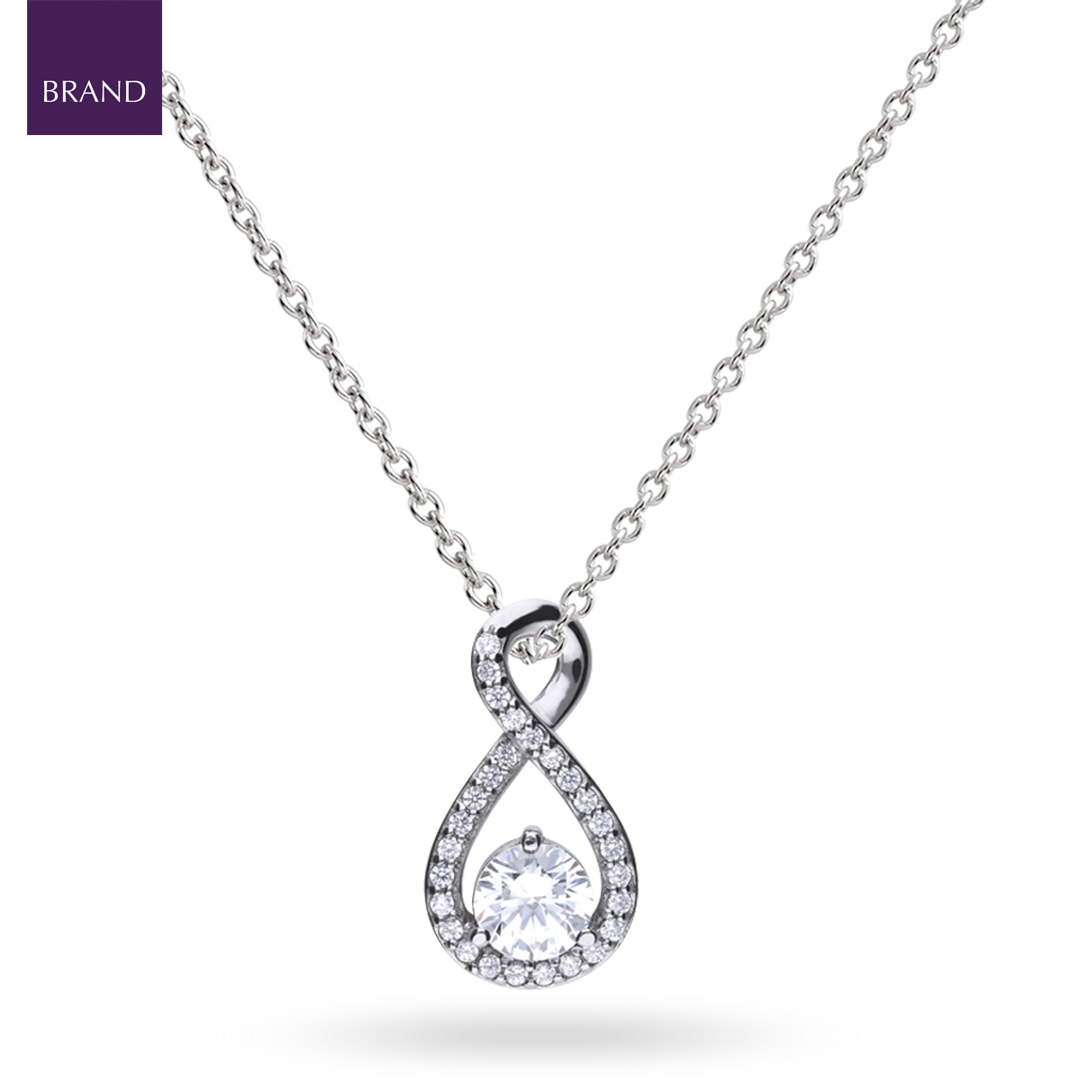 Sterling Silver Infinity Cubic Zirconia Set Pendant & Chain