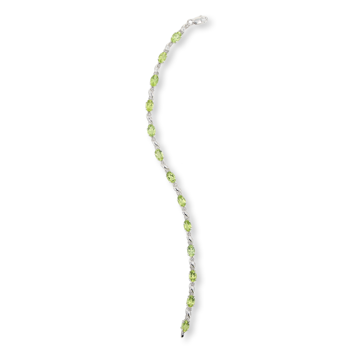 9ct White Gold 7" Peridot & Diamond Set Bracelet